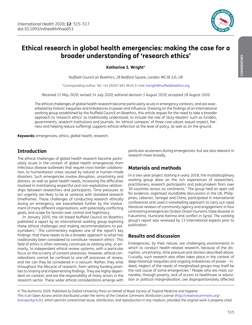 research in global health emergencies ethical issues