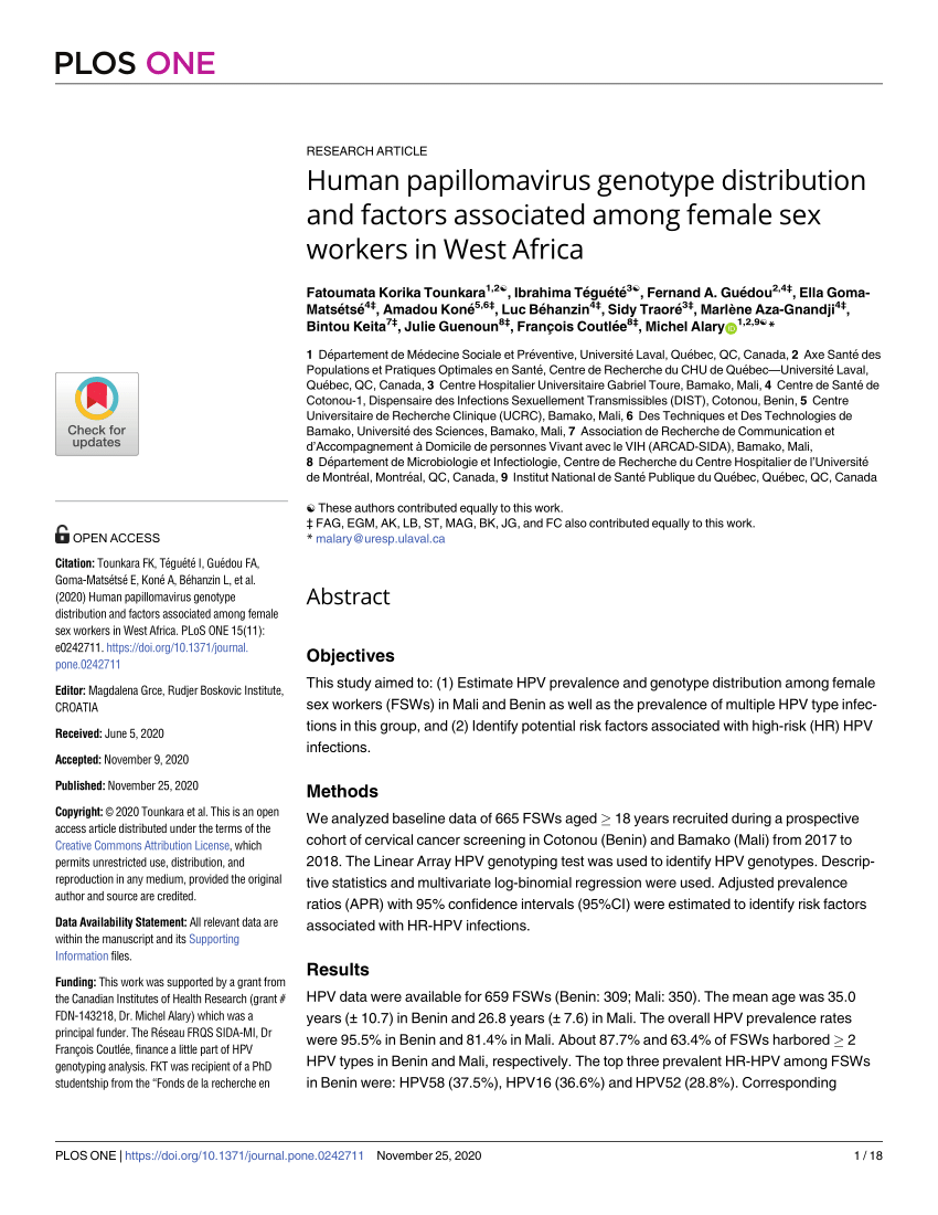 Pdf Human Papillomavirus Genotype Distribution And Factors Associated Among Female Sex Workers 7117