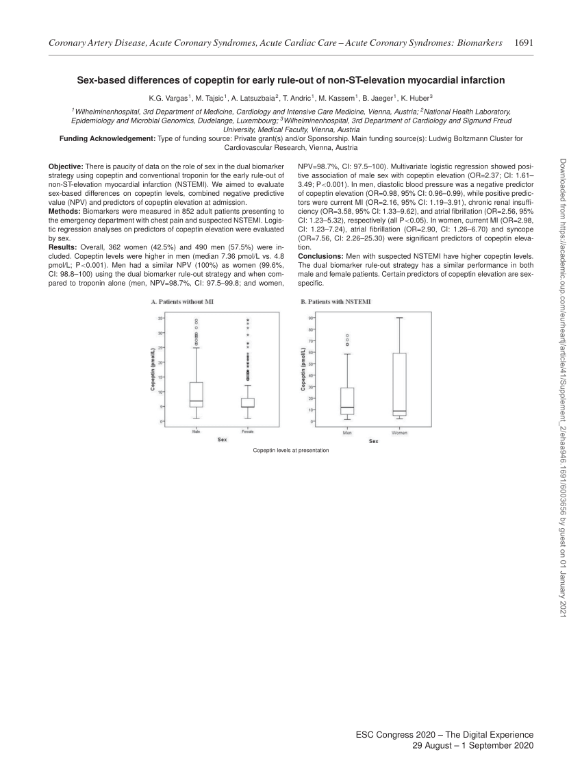 Pdf Sex Based Differences Of Copeptin For Early Rule Out Of Non St Elevation Myocardial Infarction
