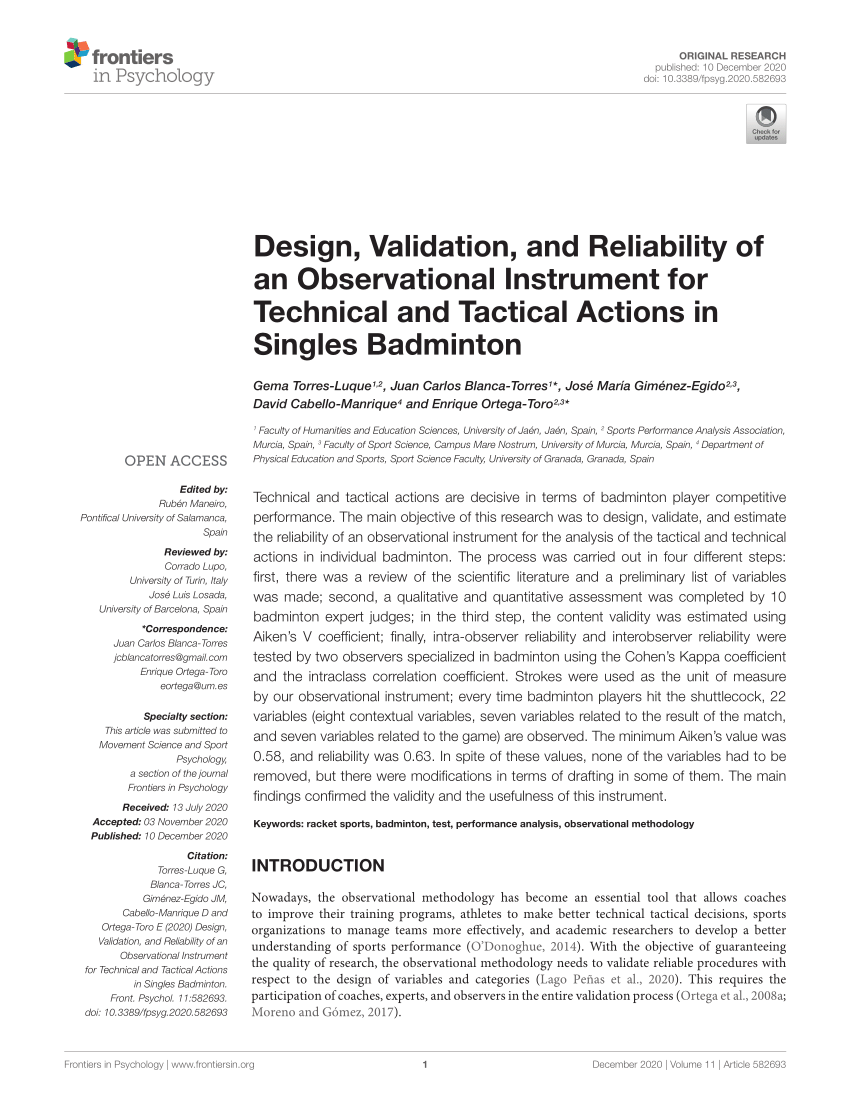PDF) Design, Validation, and Reliability of an Observational ...