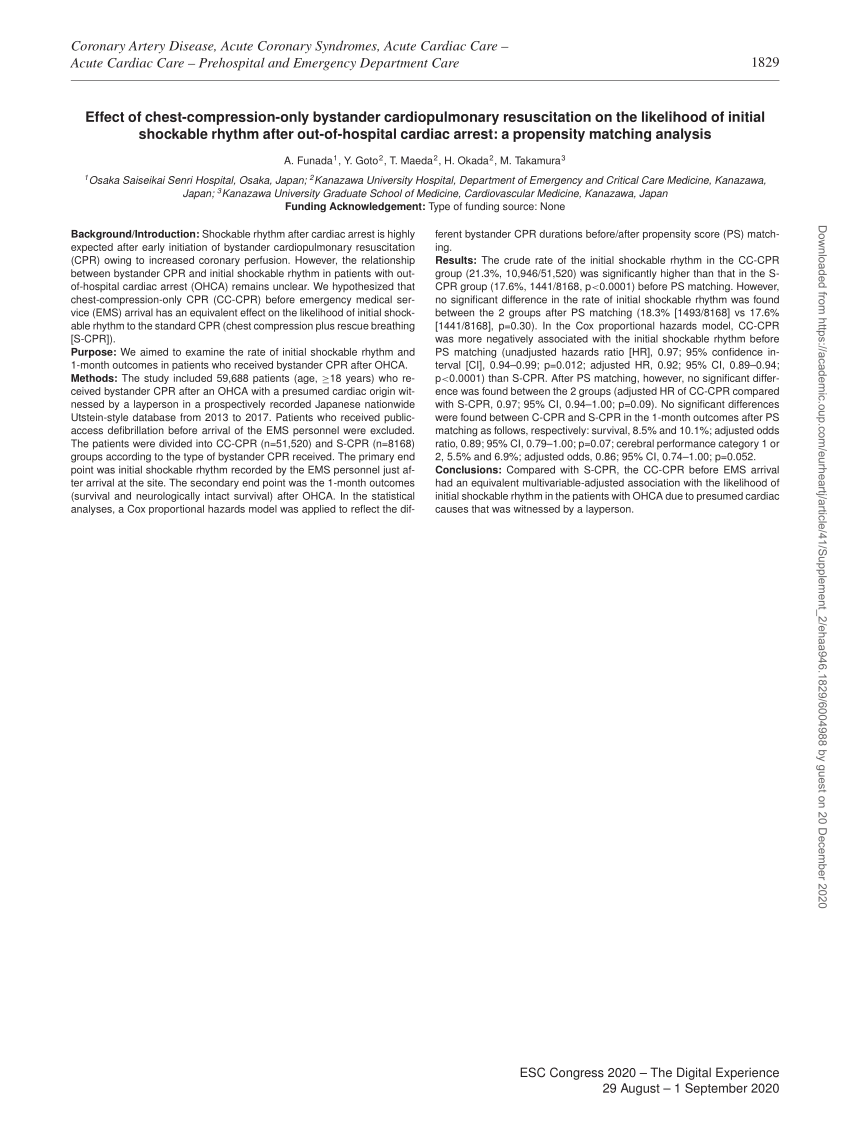 Pdf Effect Of Chest Compression Only Bystander Cardiopulmonary Resuscitation On The Likelihood 1934