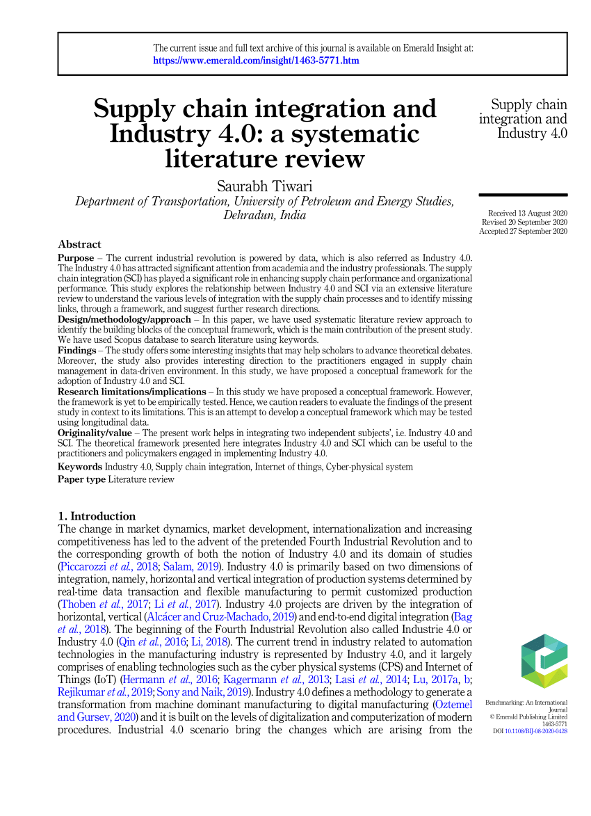 supply chain integration and industry 4.0 a systematic literature review