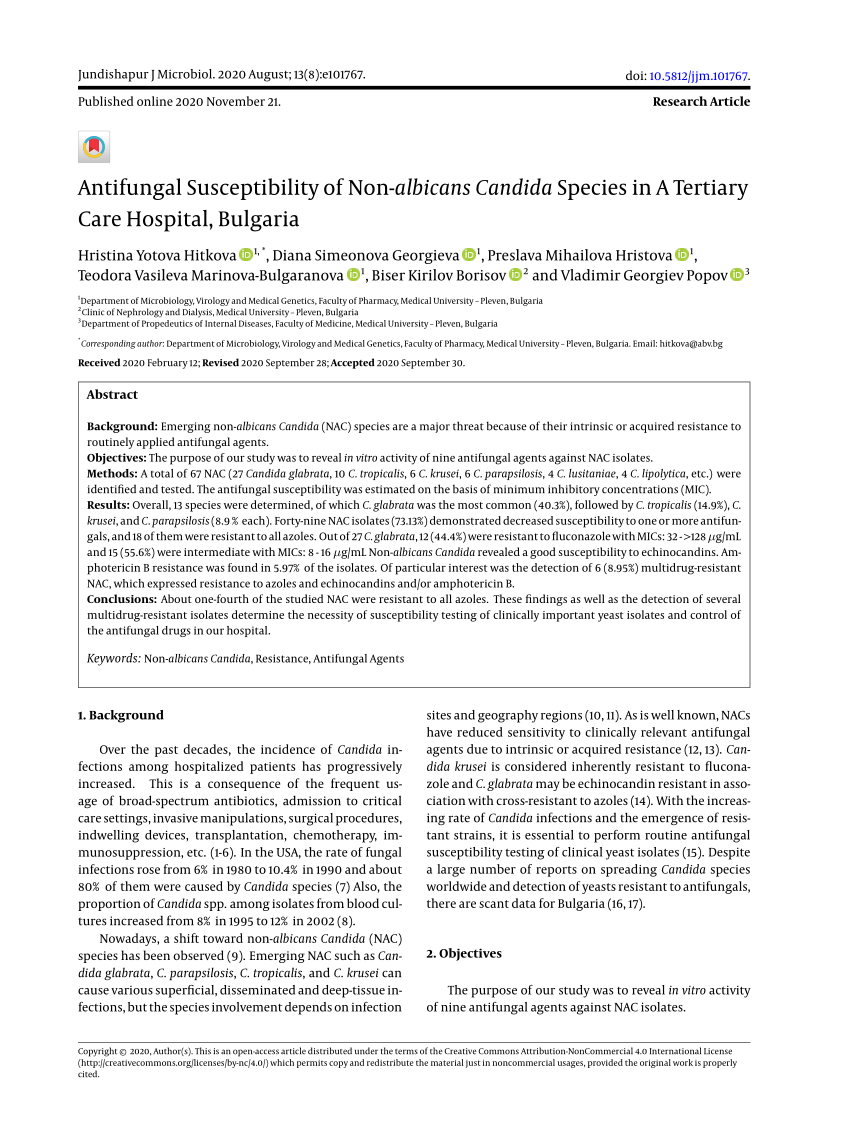 Pdf Antifungal Susceptibility Of Non Albicans Candida Species In A Tertiary Care Hospital 