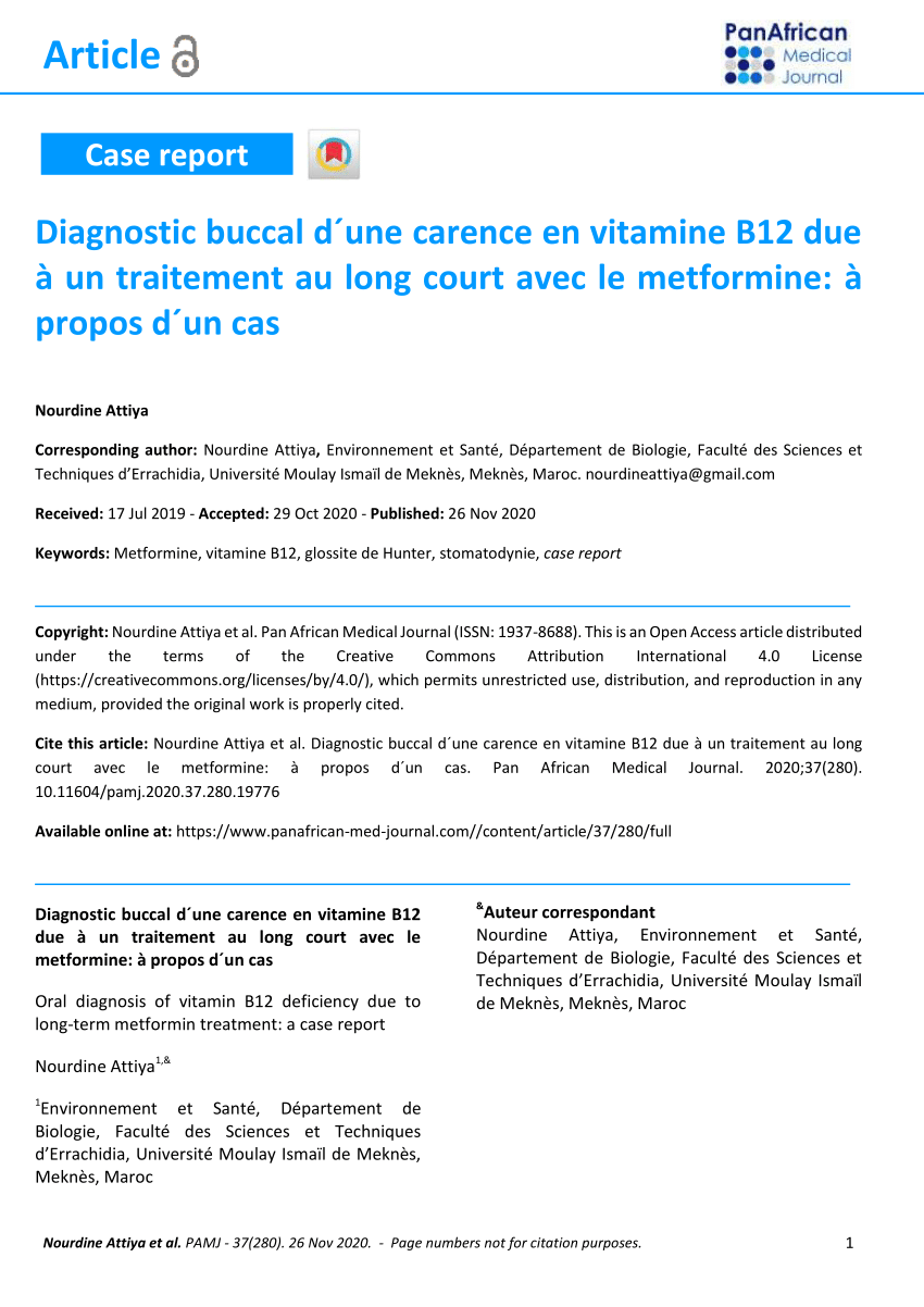 Pdf Diagnostic Buccal D Une Carence En Vitamine B12 Due A Un Traitement Au Long Court Avec Le Metformine A Propos D Un Cas Clinique