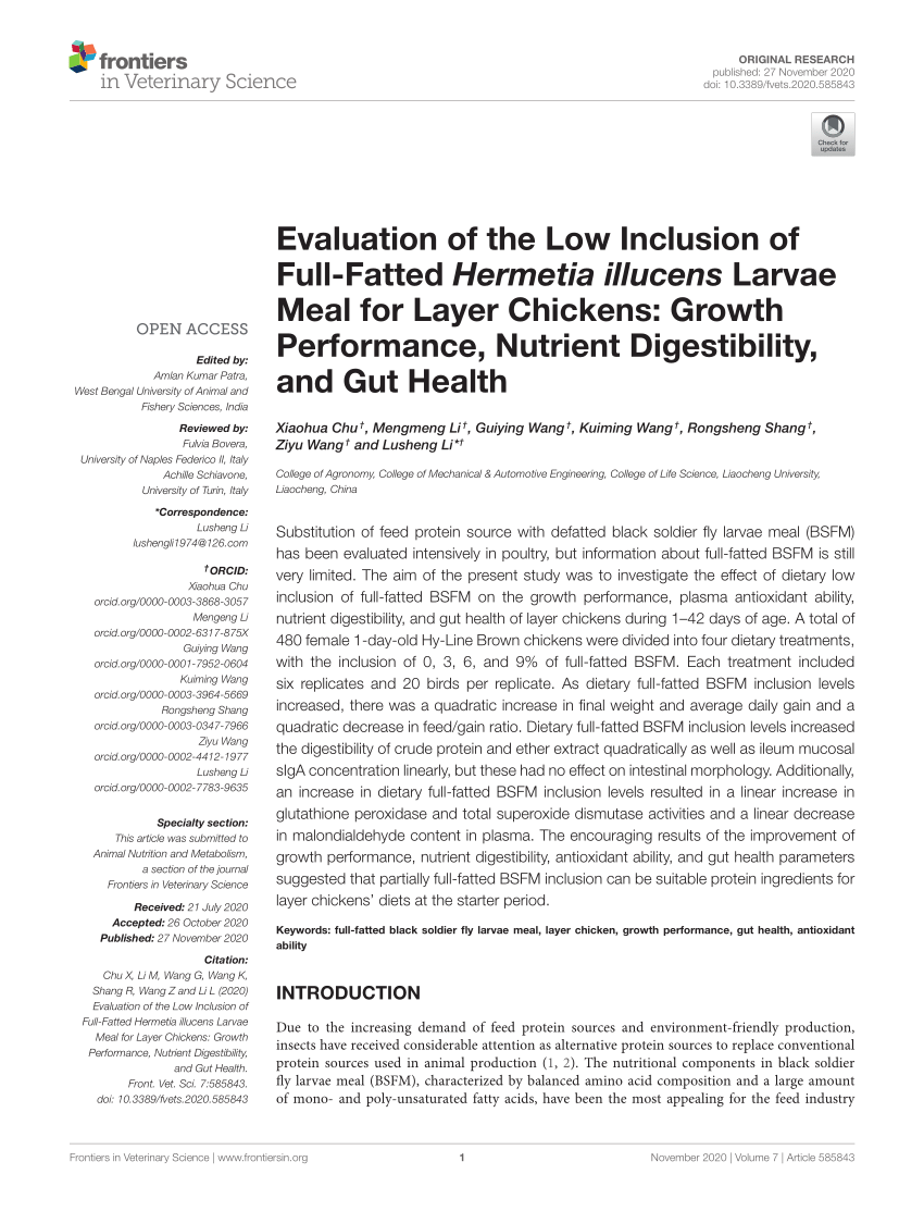 Frontiers  Insects as an alternative protein source for poultry