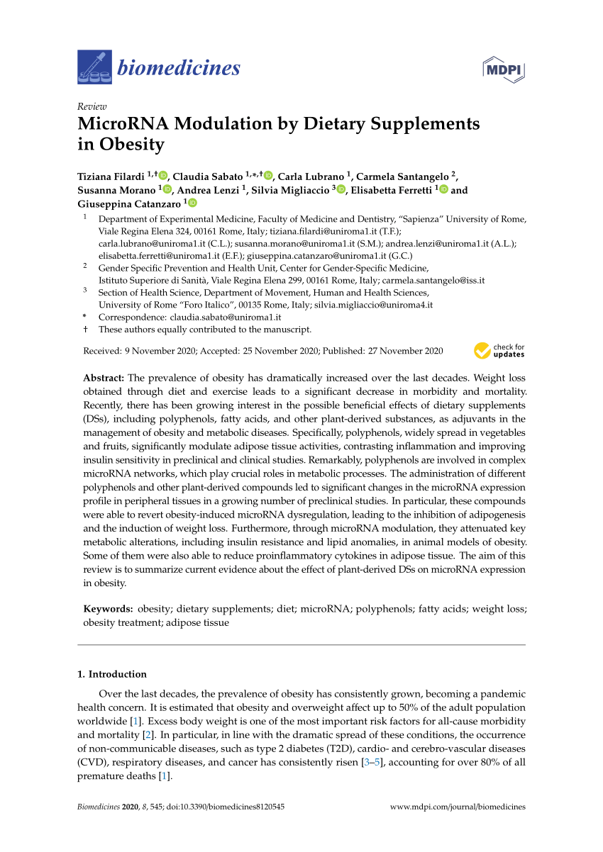 PDF MicroRNA Modulation by Dietary Supplements in Obesity 