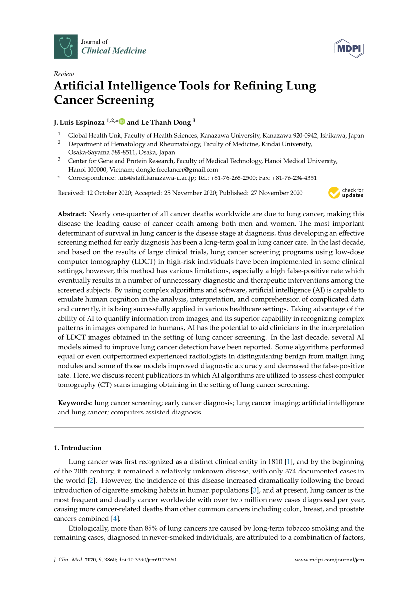 Pdf Artificial Intelligence Tools For Refining Lung Cancer Screening