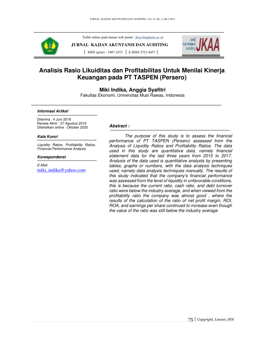 Pdf Analisis Rasio Likuiditas Dan Profitabilitas Untuk Menilai Kinerja Keuangan Pada Pt Taspen 1169