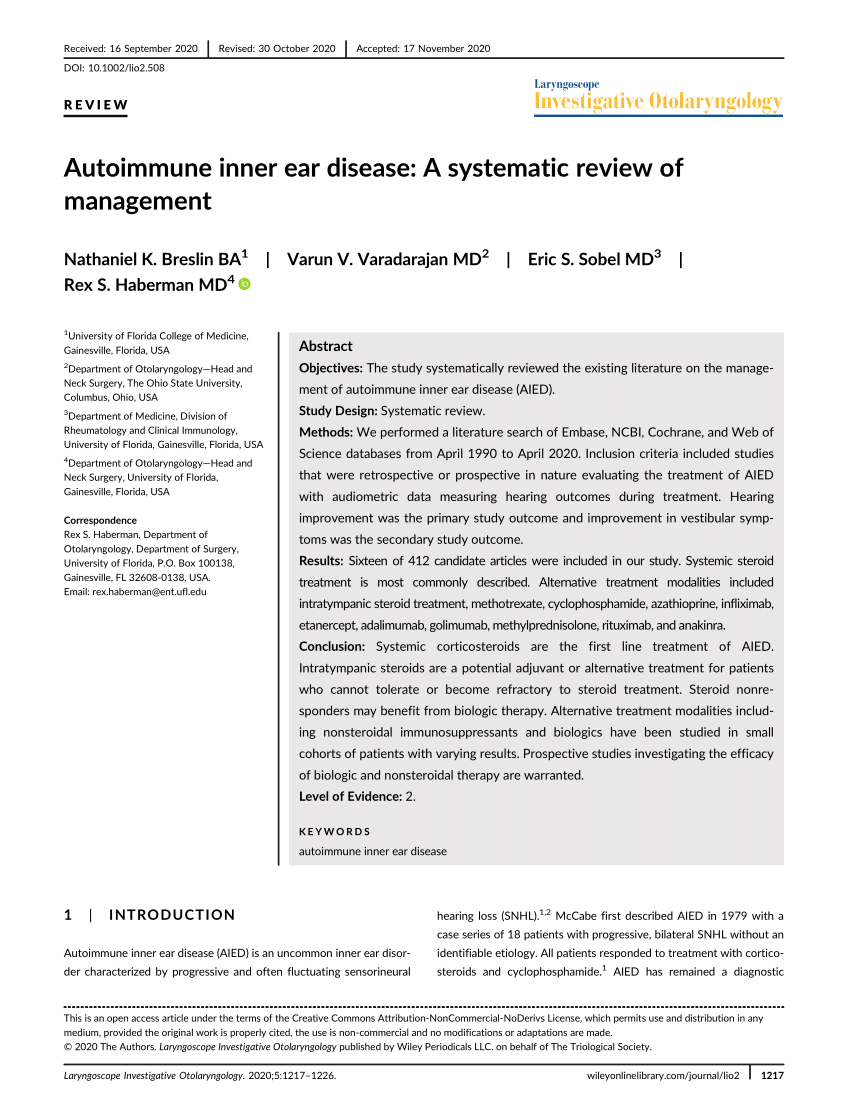 Pdf Autoimmune Inner Ear Disease A Systematic Review Of Management