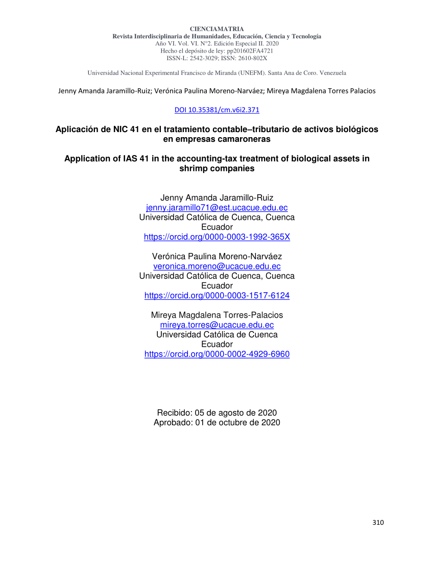 Pdf Aplicación De Nic 41 En El Tratamiento Contabletributario De Activos Biológicos En 8196