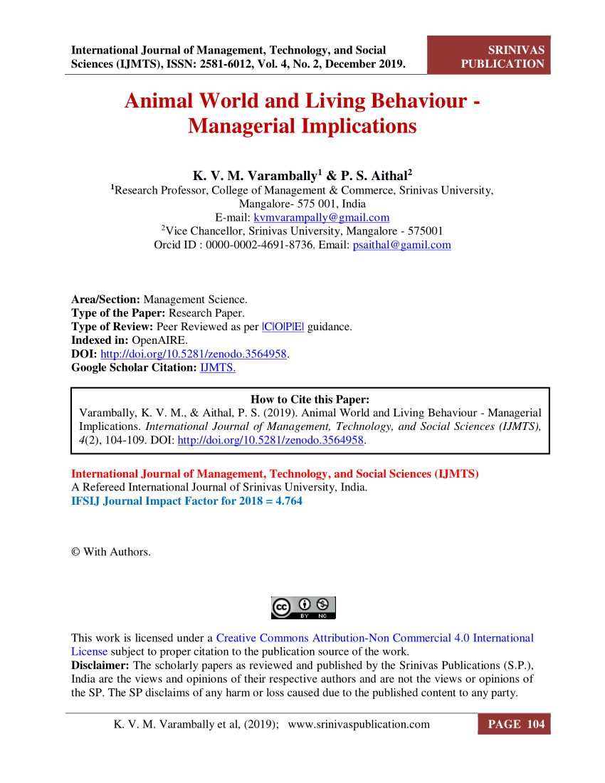 PDF) Animal World and Living Behaviour - Managerial Implications