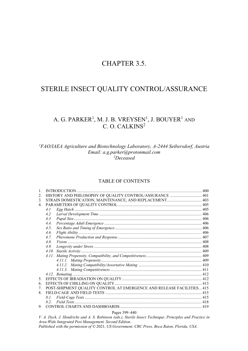 Pdf Sterile Insect Quality Control Assurance