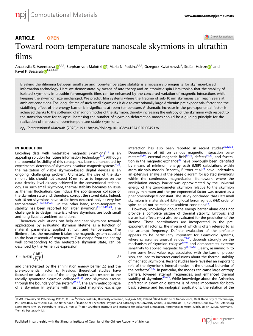 Pdf Toward Room Temperature Nanoscale Skyrmions In Ultrathin Films