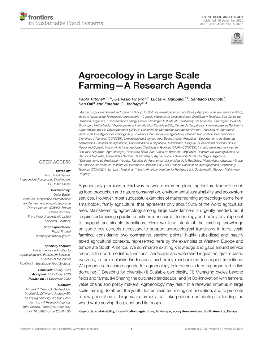 Pdf Hypothesis And Theory Agroecology In Large Scale Farming A Research Agenda Tittonell Et Al Agroecology In Large Scale Farming