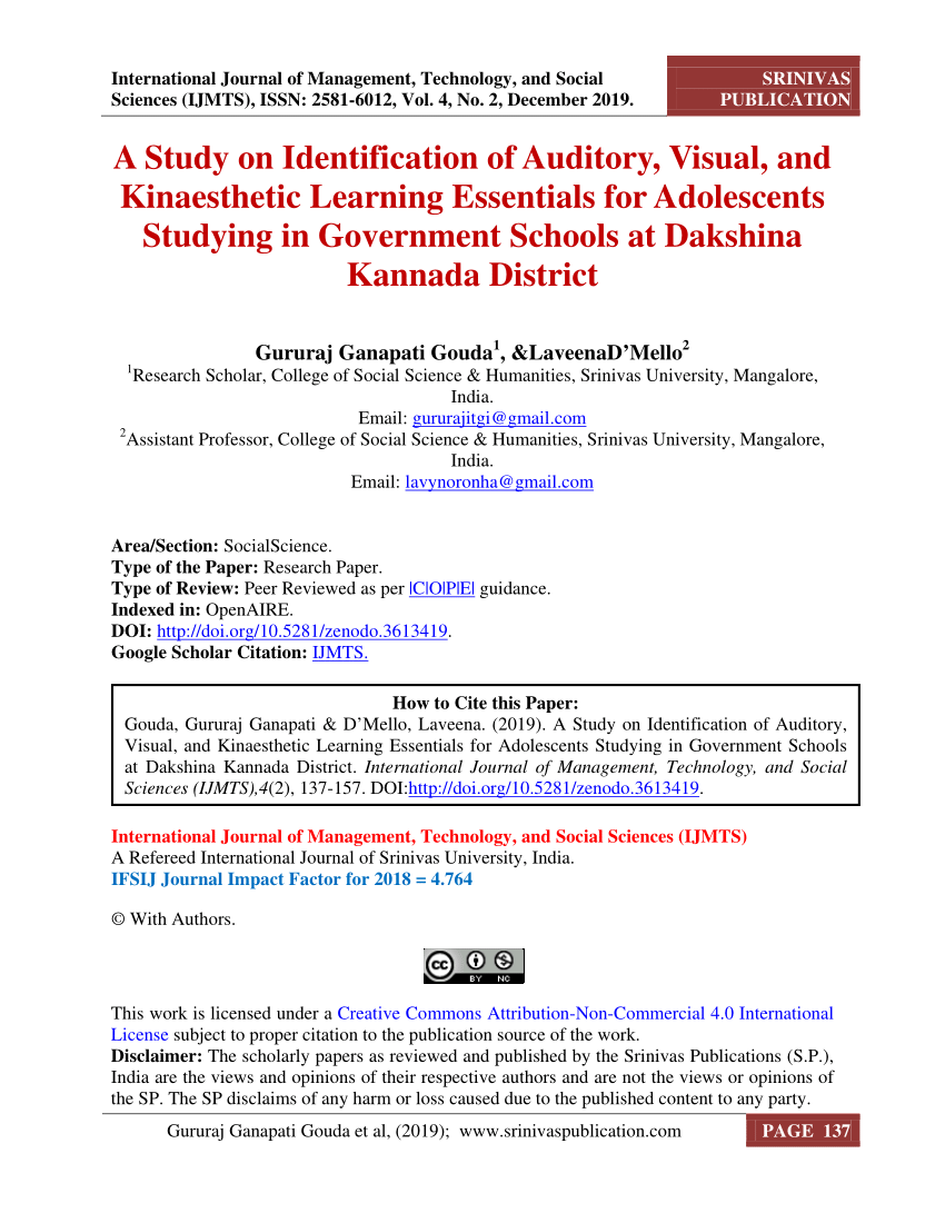 PDF) A Study on Identification of Auditory, Visual, and