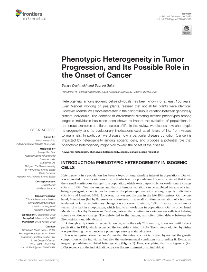Pdf Phenotypic Heterogeneity In Tumor Progression And Its Possible Role In The Onset Of Cancer 4695