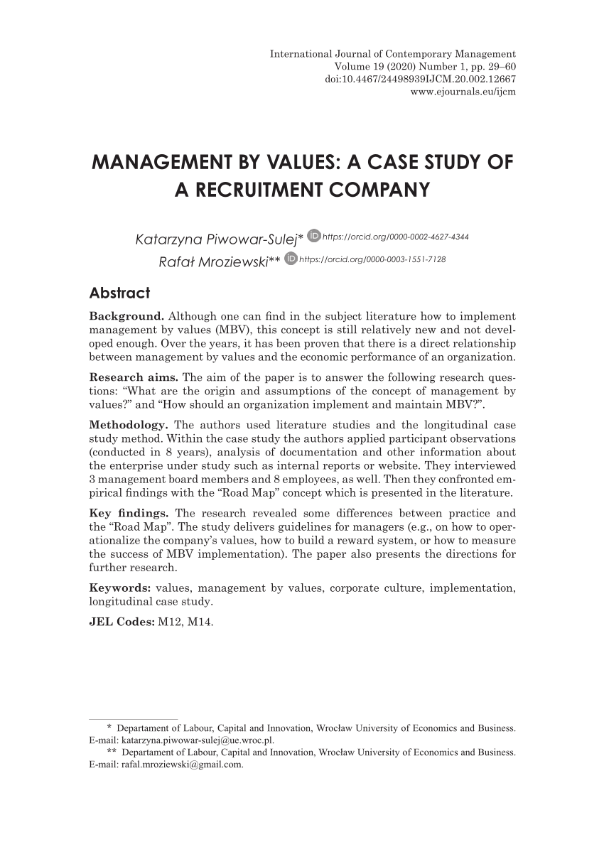 case study for values