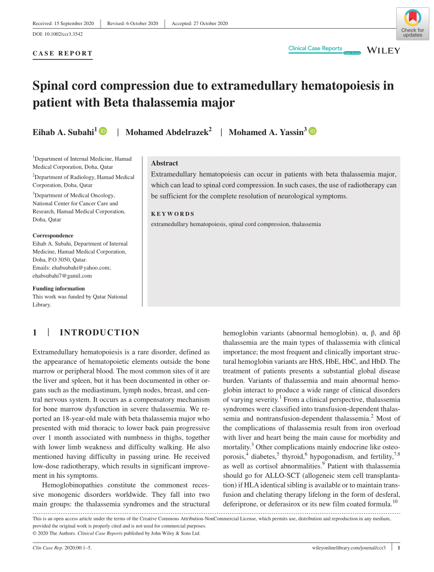 Pdf Spinal Cord Compression Due To Extramedullary Hematopoiesis In Patient With Beta