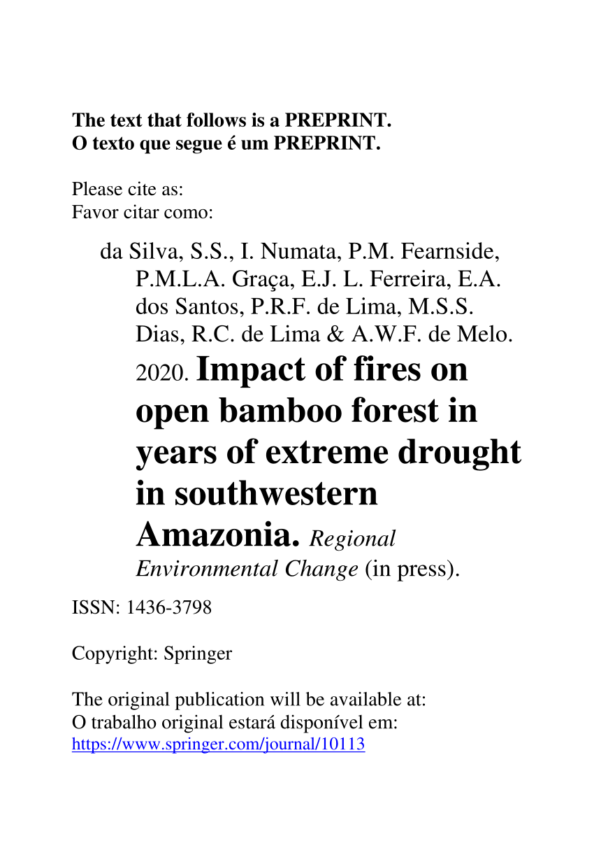 Pdf Impact Of Fires On Open Bamboo Forest In Years Of Extreme Drought In Southwestern Amazonia