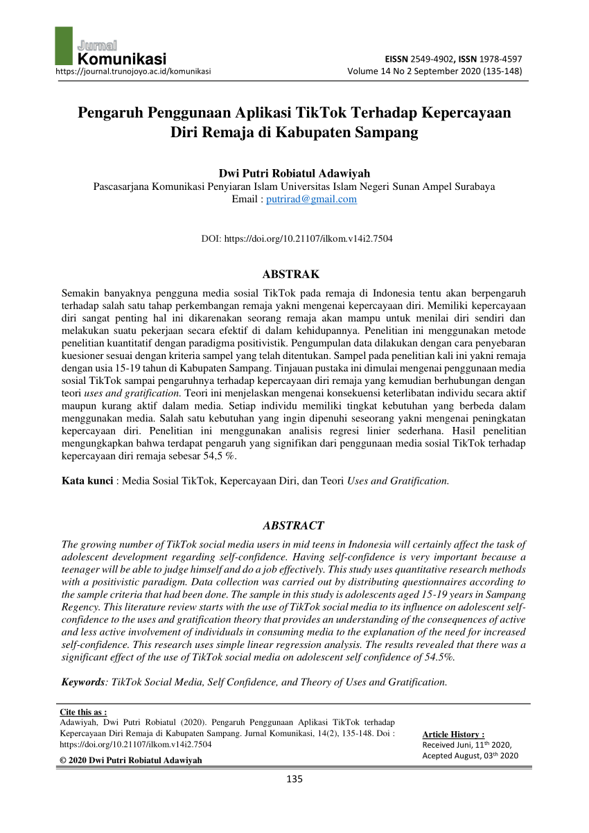 (PDF) Pengaruh Penggunaan Aplikasi TikTok Terhadap Kepercayaan Diri