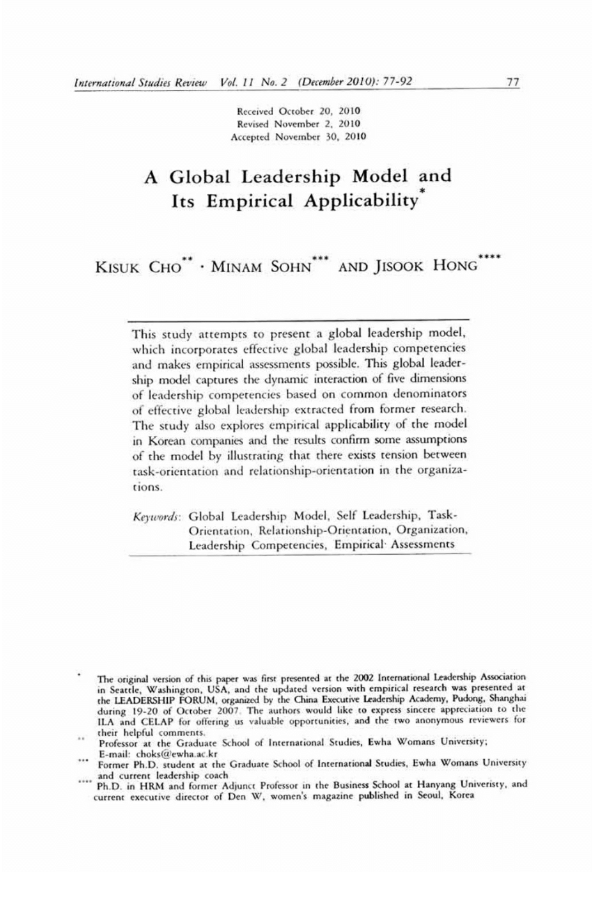 (PDF) A Global Leadership Model and Its Empirical Applicability