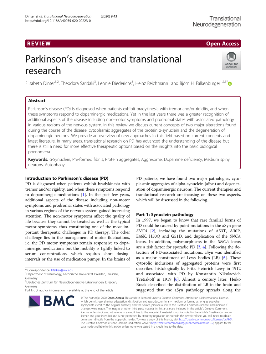 parkinson's disease research paper outline