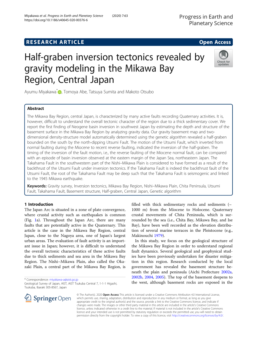 Pdf Half Graben Inversion Tectonics Revealed By Gravity Modeling In The Mikawa Bay Region Central Japan
