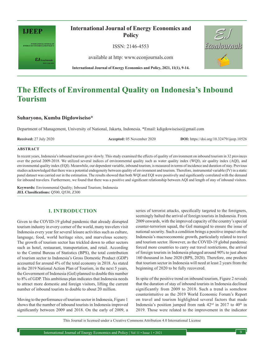 (PDF) The Effects of Environmental Quality on Indonesia’s Inbound Tourism