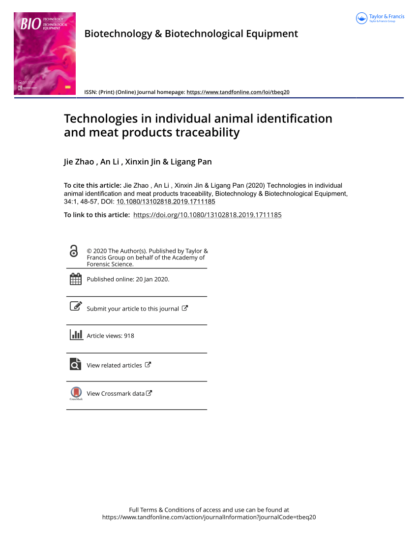 PDF) Technologies in individual animal identification and meat products  traceability