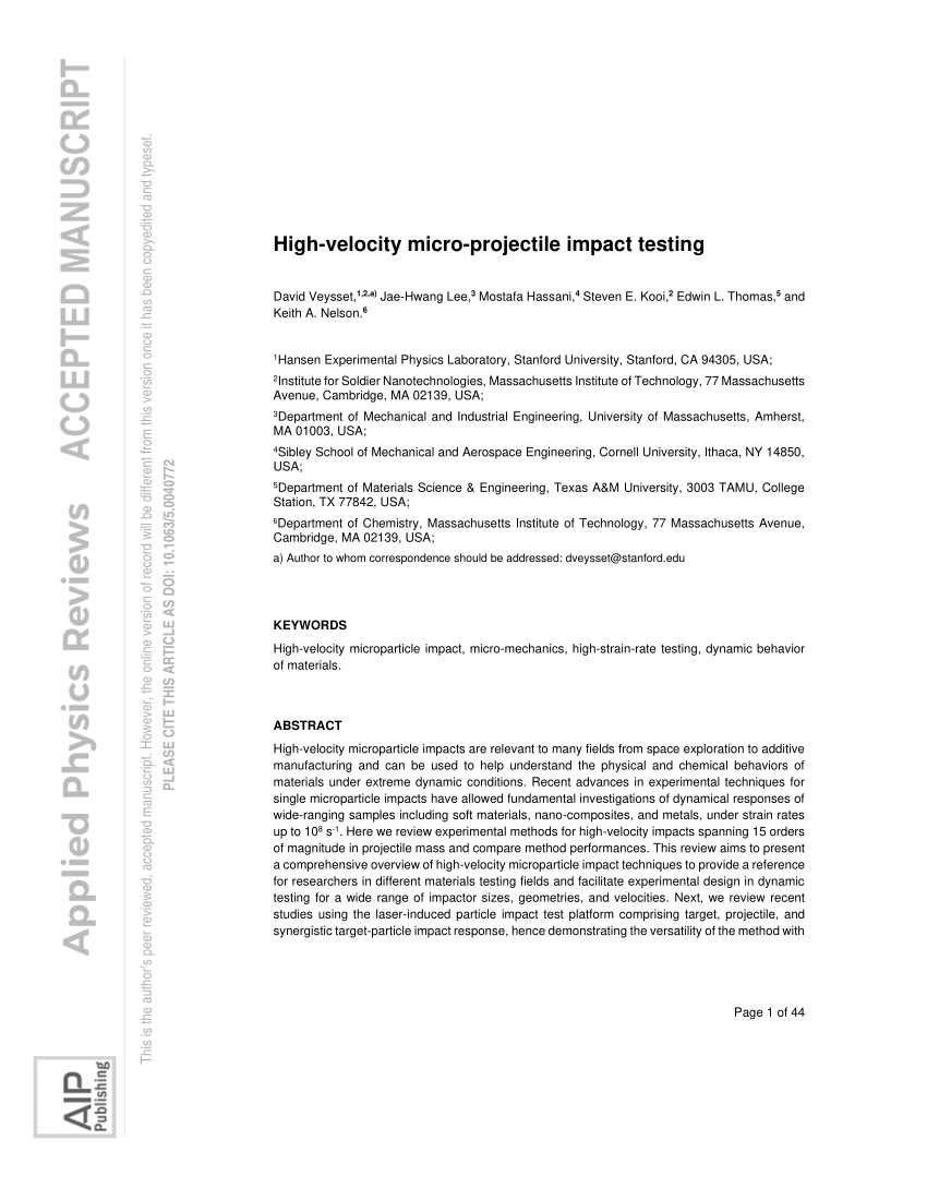 PDF High velocity micro projectile impact testing