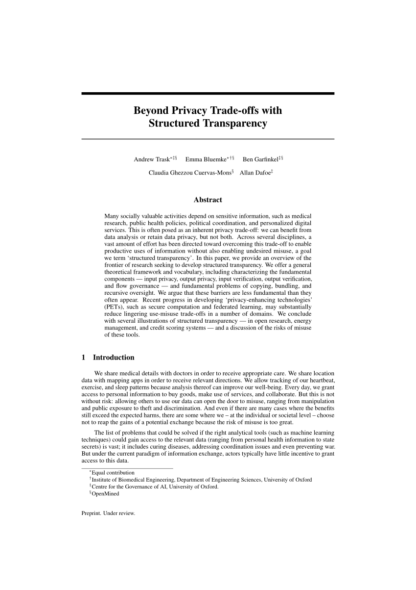 PDF Beyond Privacy Trade offs with Structured Transparency