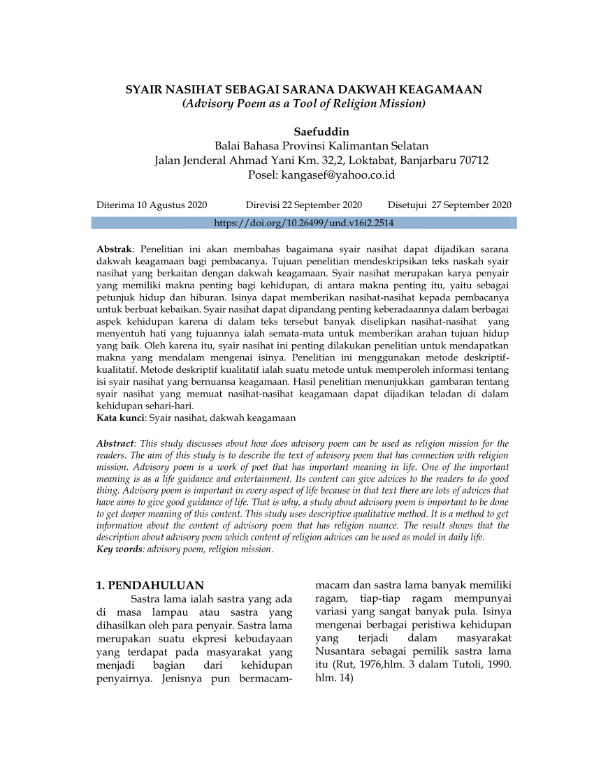 Pdf Syair Nasihat Sebagai Sarana Dakwah Keagamaan