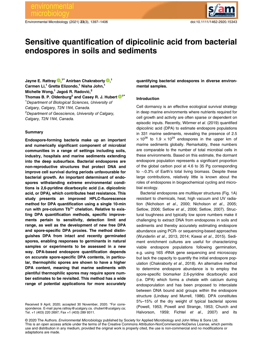 (PDF) Sensitive quantification of dipicolinic acid from bacterial ...