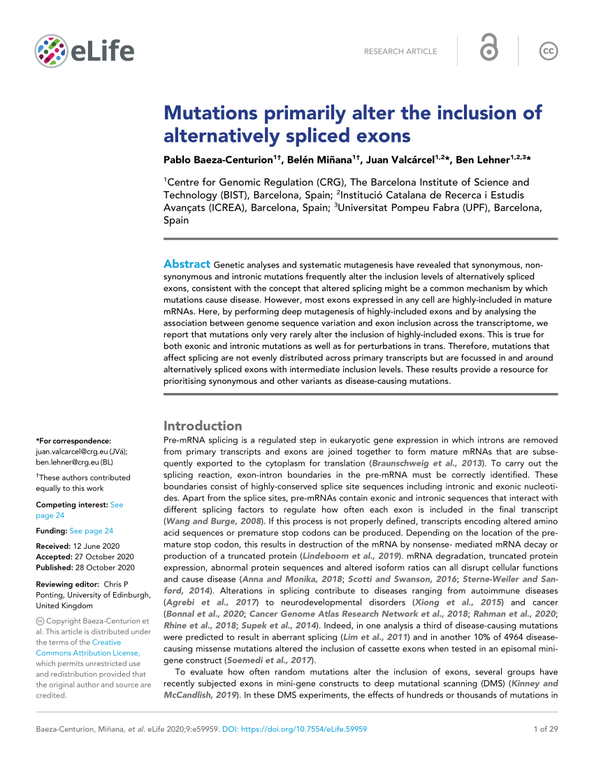 PDF) Mutations primarily alter the inclusion of alternatively ...