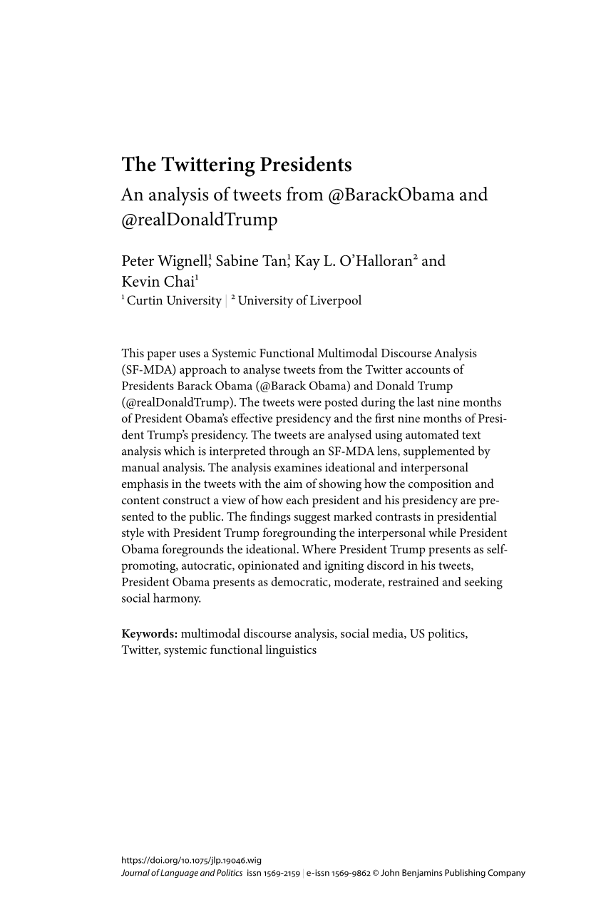 pdf the twittering presidents an analysis of tweets from barackobama and realdonaldtrump