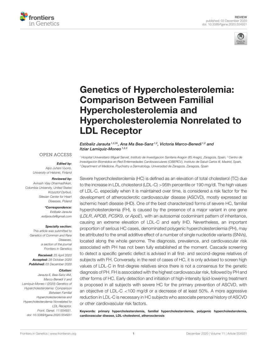 Pdf Genetics Of Hypercholesterolemia Comparison Between Familial Hypercholesterolemia And 7170