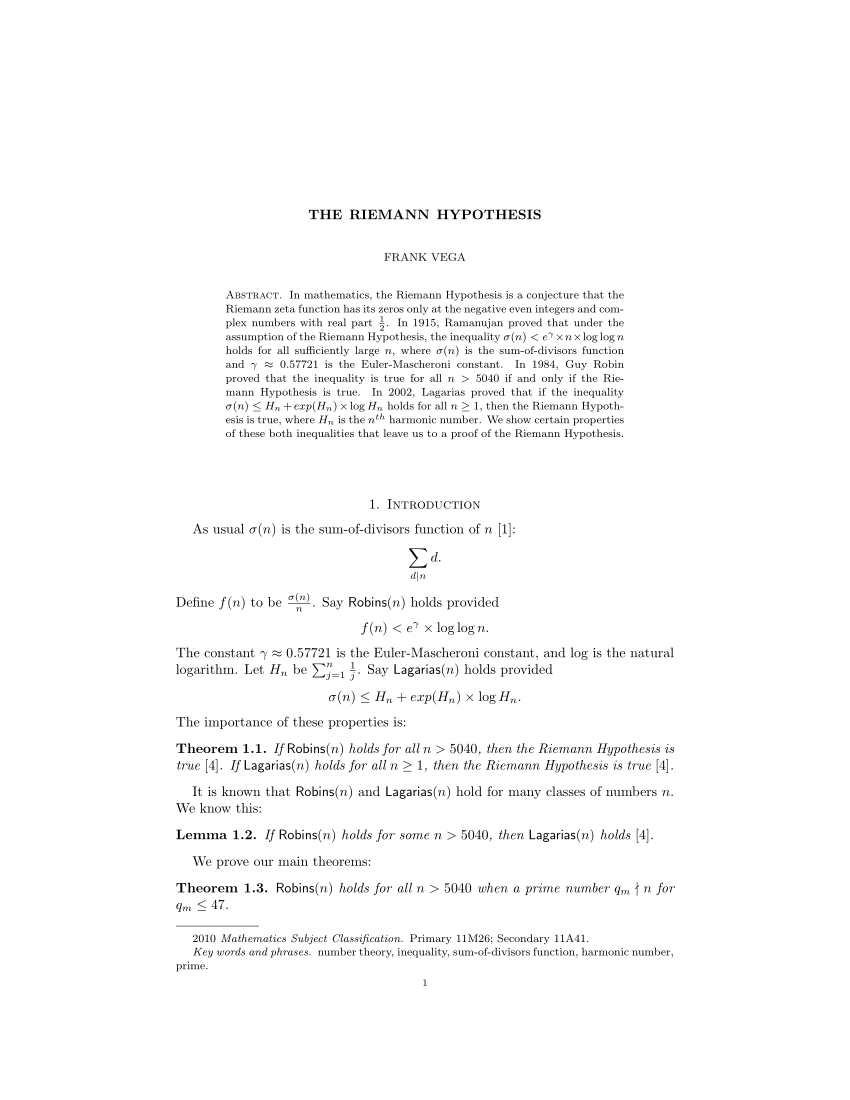 riemann hypothesis problem pdf