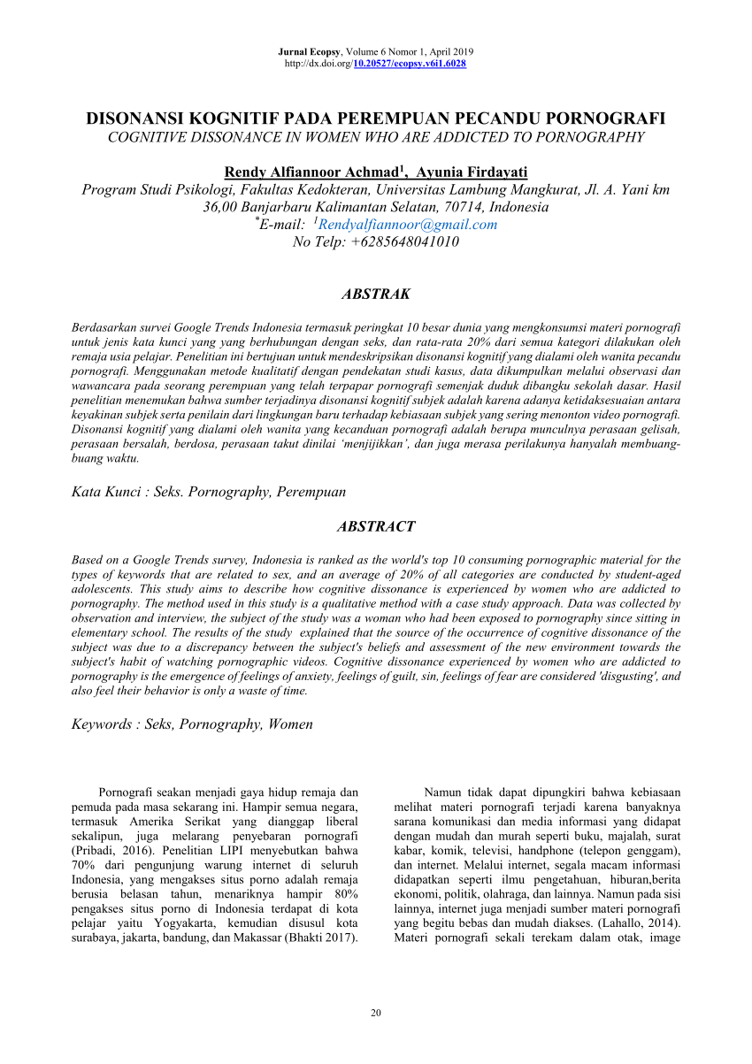 PDF) DISONANSI KOGNITIF PADA PEREMPUAN PECANDU PORNOGRAFI