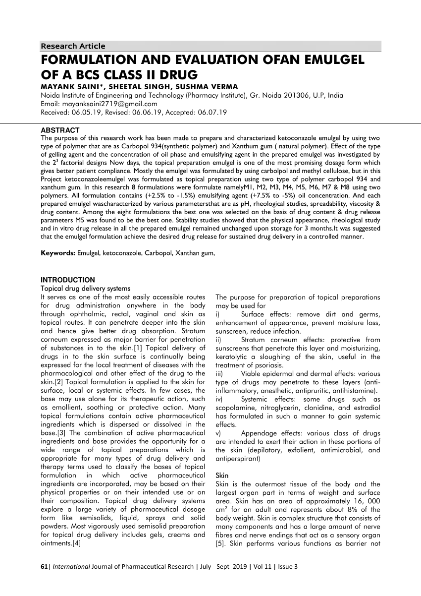 formulation and evaluation of emulgel pdf