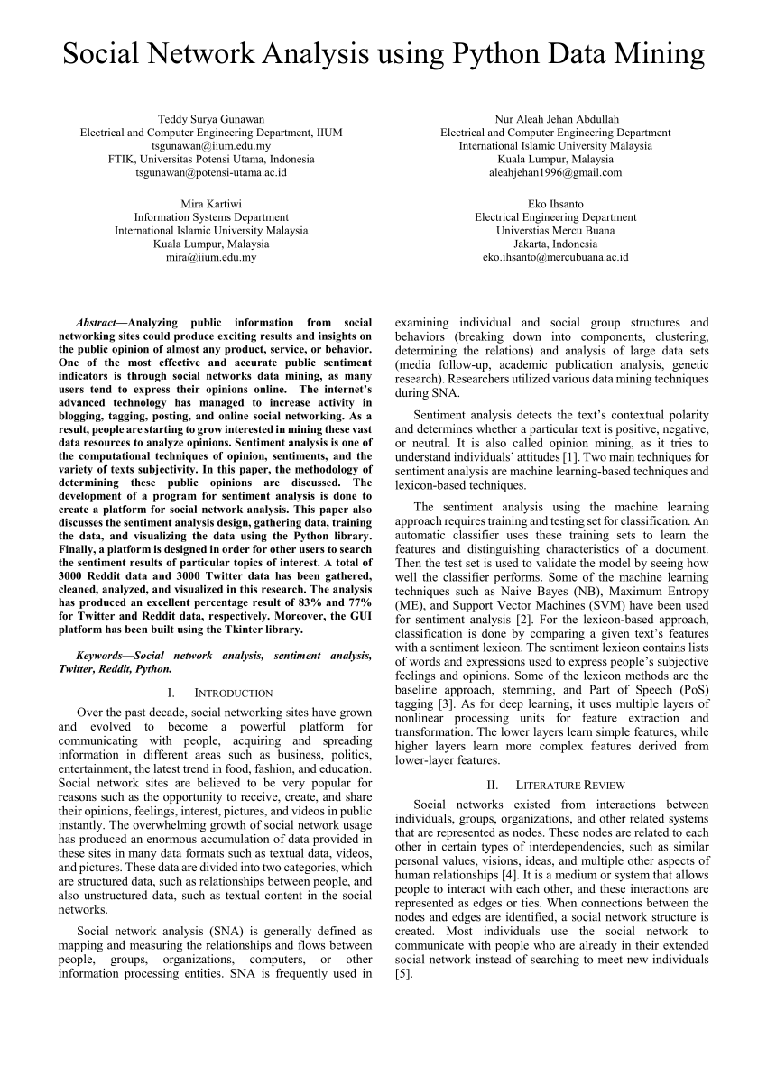 PDF) Social Network Analysis using Python Data Mining