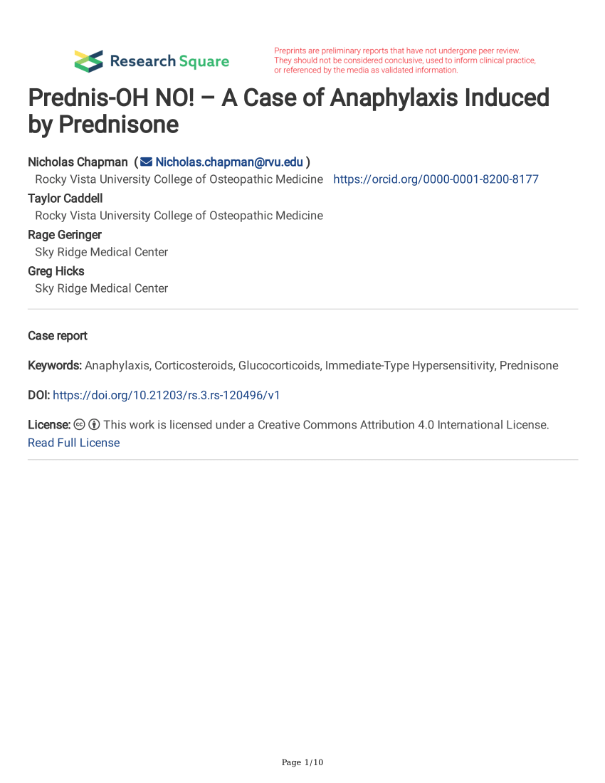 (PDF) Prednis-OH NO! – A Case of Anaphylaxis Induced by Prednisone