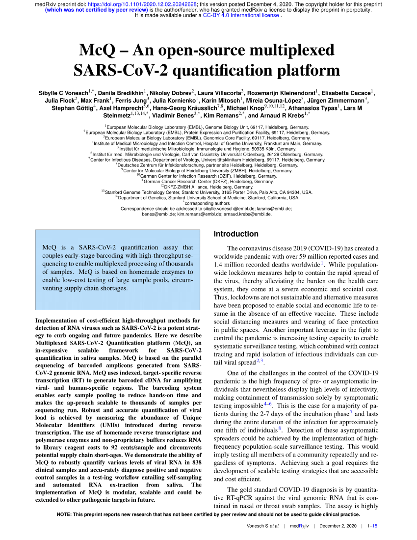 Pdf Mcq An Open Source Multiplexed Sars Cov 2 Quantification Platform