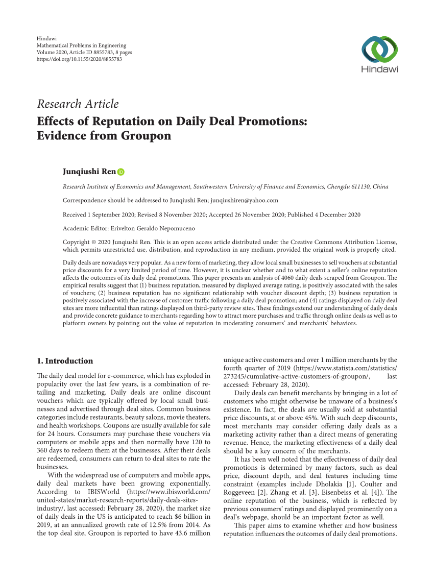 PDF) Effects of Reputation on Daily Deal Promotions: Evidence from