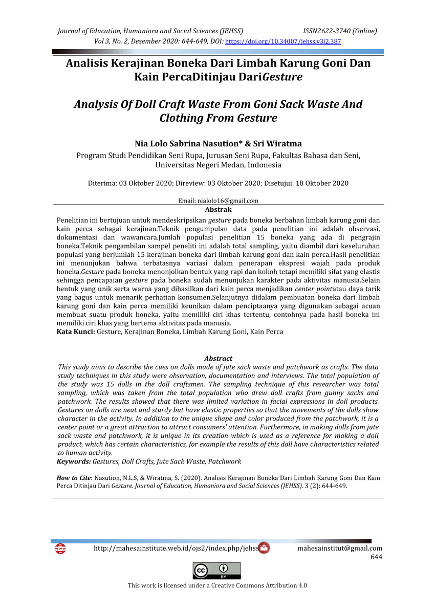 Pdf Analisis Kerajinan Boneka Dari Limbah Karung Goni Dan Kain Percaditinjau Darigesture