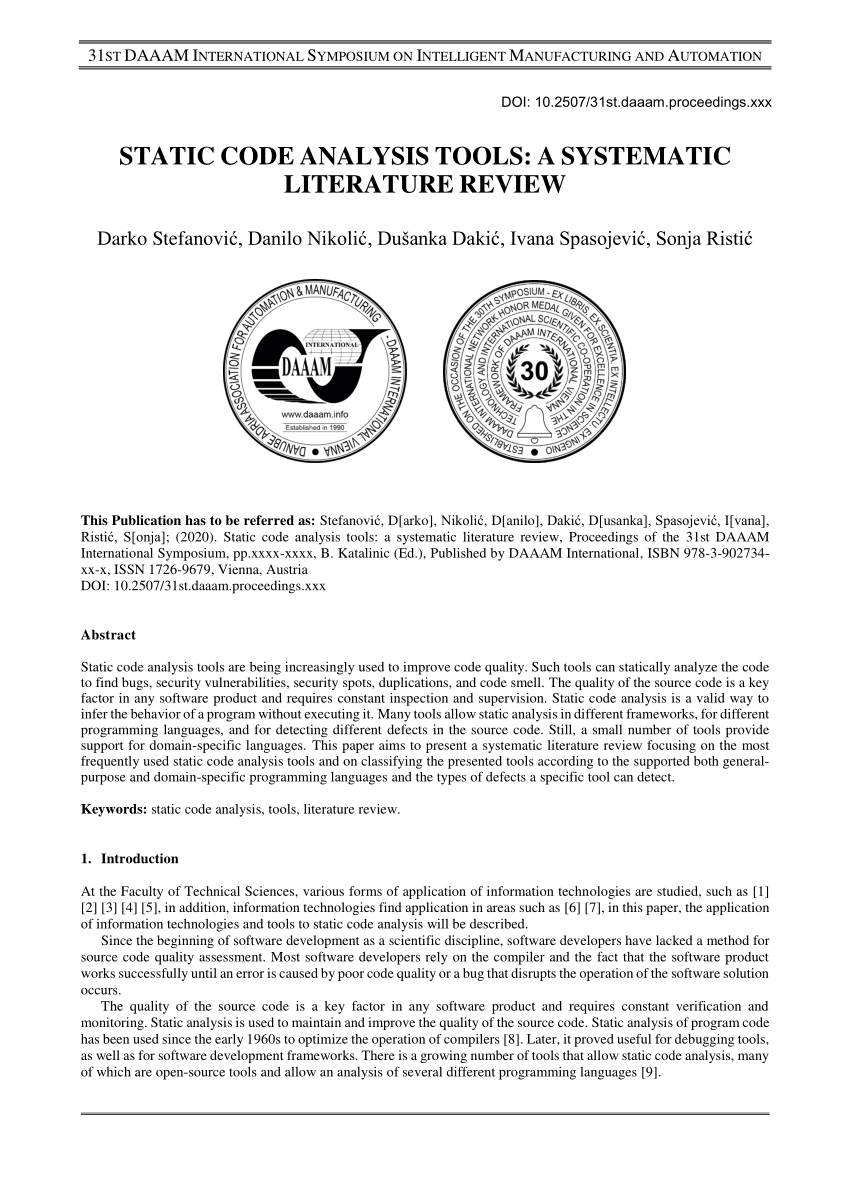 literature review static code analysis