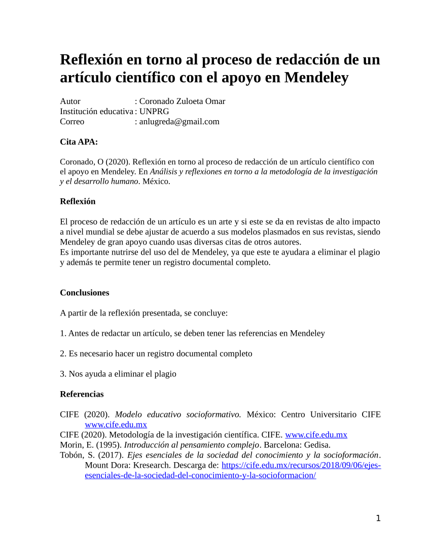 PDF) Redacción de un artículo científico con apoyo en Mendeley
