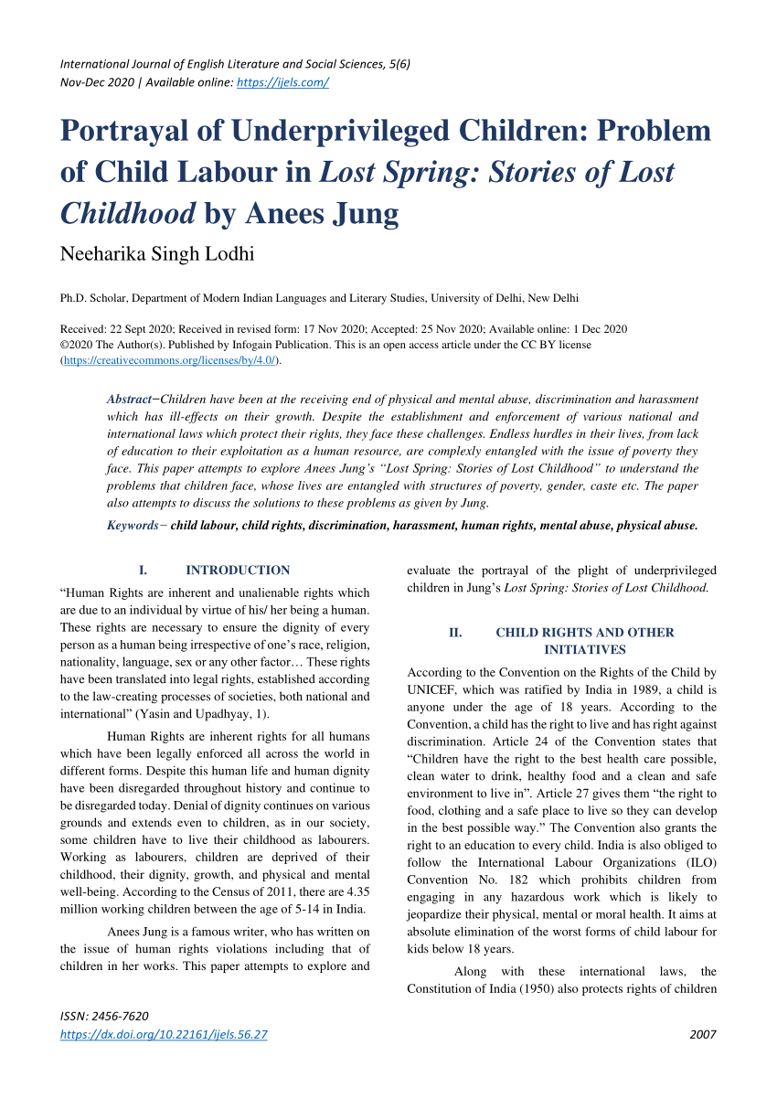 PDF) Portrayal of Underprivileged Children: Problem of Child Labour in Lost  Spring: Stories of Lost Childhood by Anees Jung