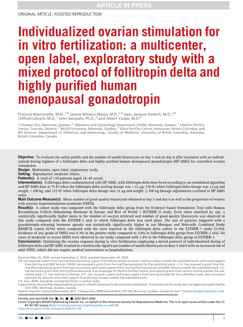 Pdf Individualized Ovarian Stimulation For In Vitro Fertilization A Multicenter Open Label 2485