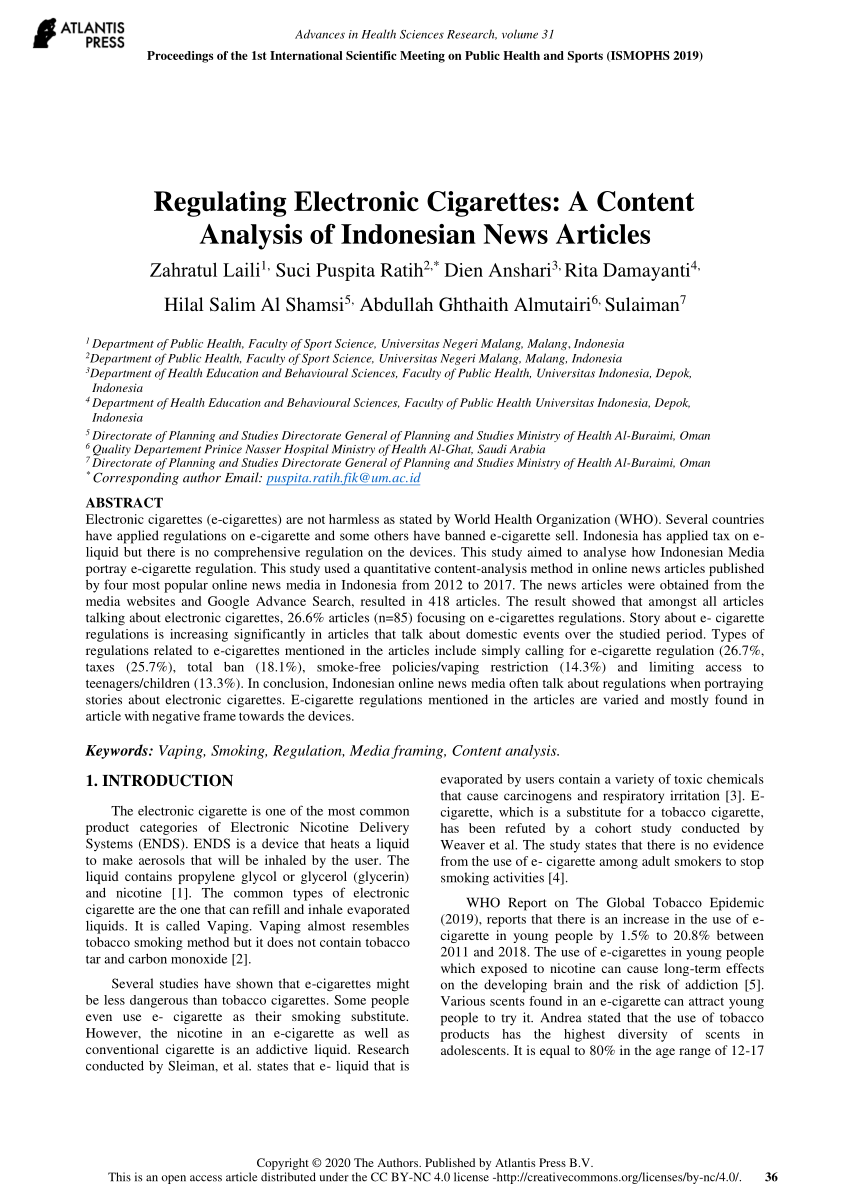 PDF Regulating Electronic Cigarettes A Content Analysis of