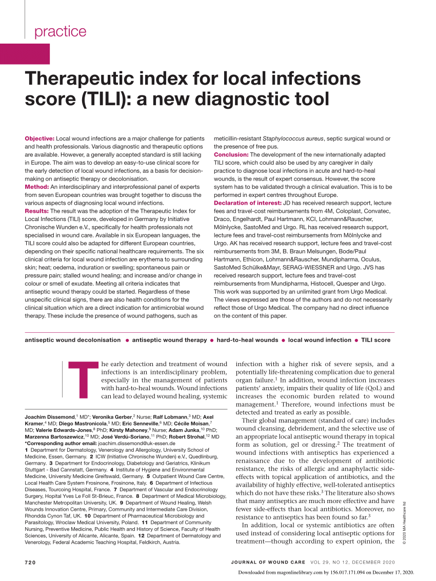 PDF) Therapeutic index for local infections score (TILI): A new diagnostic  tool